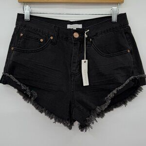 Olivaceous Black Denim Cutoff Shorts Boho Festival Rocker Moto Women’s Large NWT